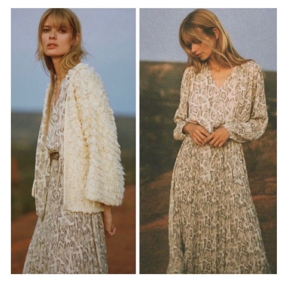 Anthropologie Current Air Olivia Snake Print Pleated Midi Dress Womens XLP
